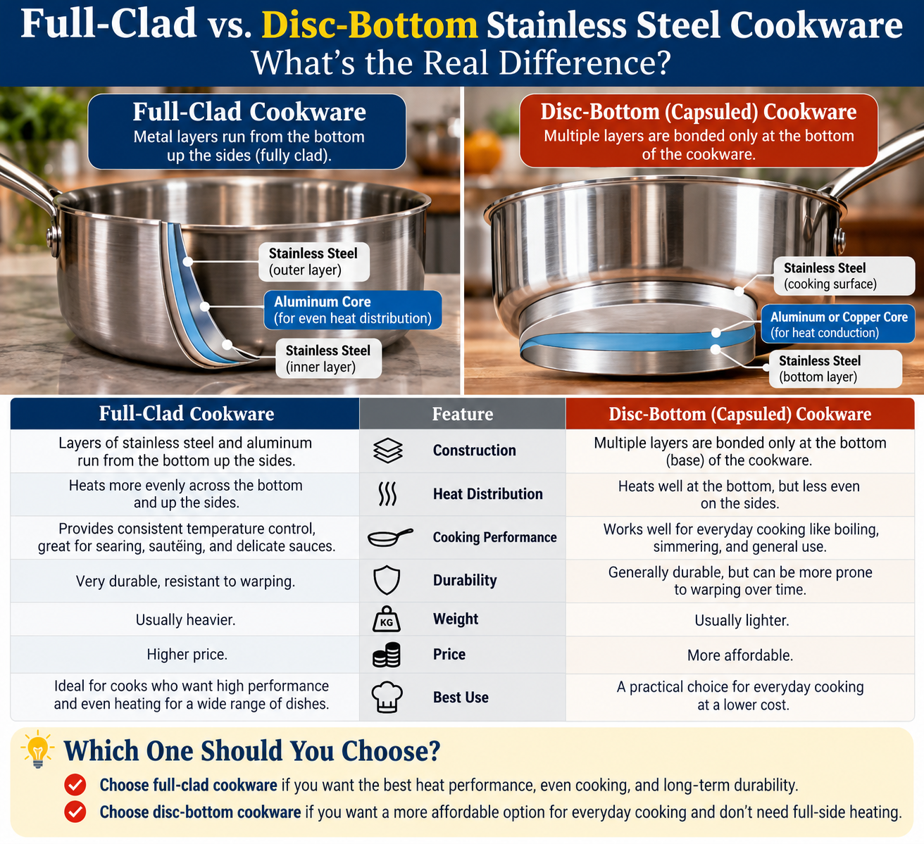 Full-Clad vs. Disc-Bottom Stainless Steel Cookware: What’s the Real Difference?