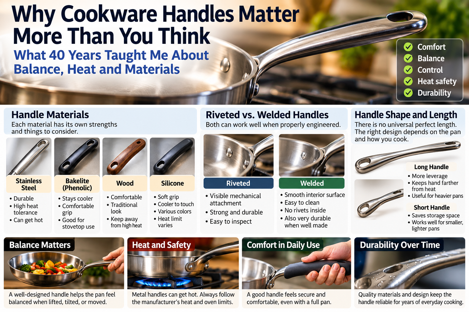Why Cookware Handles Matter More Than You Think: What 40 Years Taught Me About Balance, Heat and Materials